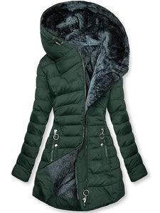 Women's Plush Hooded Oblique Zipper Cotton-Padded Coat